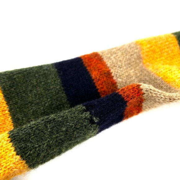 HOWLIN' *Flawed* Yellow Blue Red Striped 100% Pure Wool Scotland Fringe Scarf - Picture 4 of 4